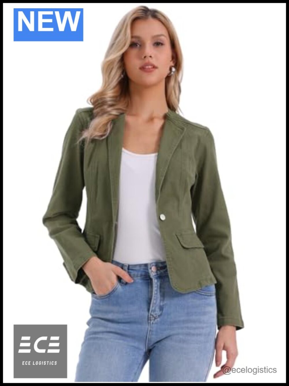 Allegra K Collarless Denim Blazer Fitted One Button Jean Jacket